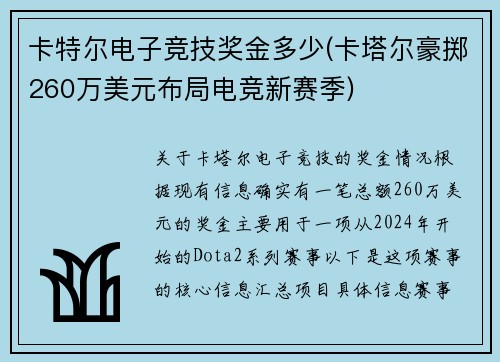 卡特尔电子竞技奖金多少(卡塔尔豪掷260万美元布局电竞新赛季)